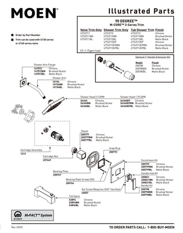 Moen UTS3711BL 90 Degree M-CORE 3-Series 1-Handle Valve Trim Kit, Valve Required