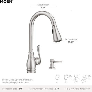 Moen CA87003SRS Anabelle Kitchen Faucet Spot Resist Stainless Pulldown New