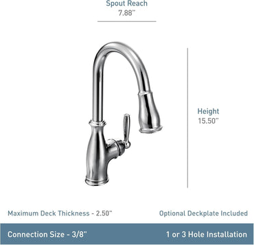 Moen 7185C Brantford Kitchen Faucet Chrome Pulldown High Arc Power Boost New