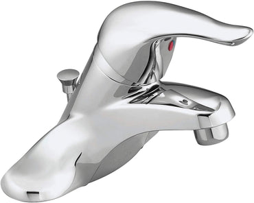 Moen L64621 Chateau Chrome Single Handle Low Arc Bathroom Sink Faucet Drain