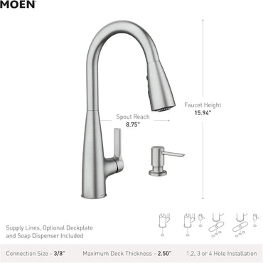 Moen 87627EISRS Haelyn Kitchen Faucet Spot Resist Stainless LED ColorCue New