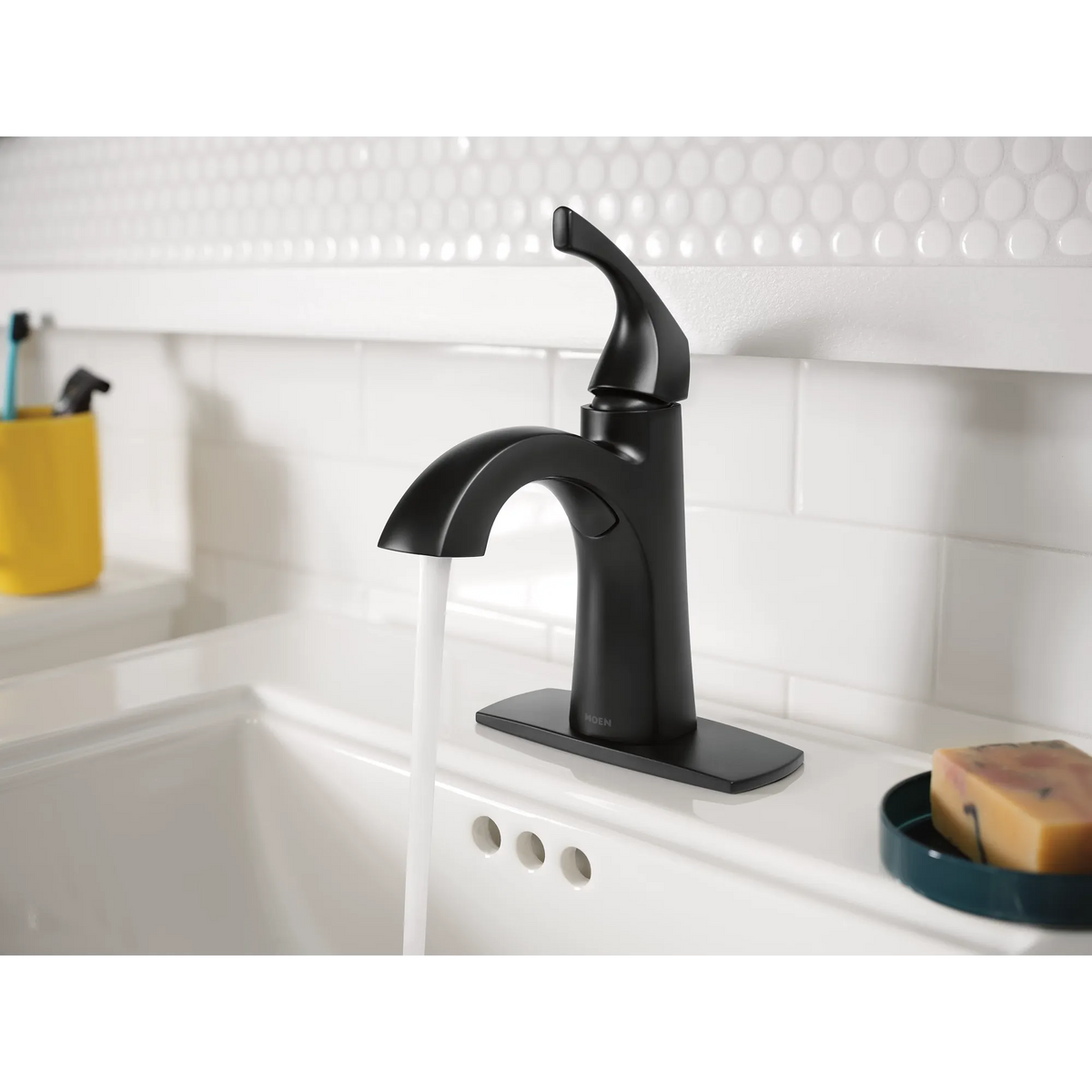 Moen 84505BL Lindor Matte Black One-Handle High Arc Bathroom Faucet