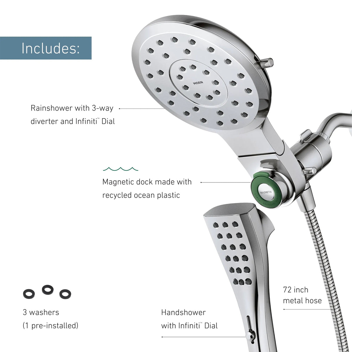 Moen 220C3BG Verso Combination Shower Head Brushed Gold Magnetix Handshower - 16