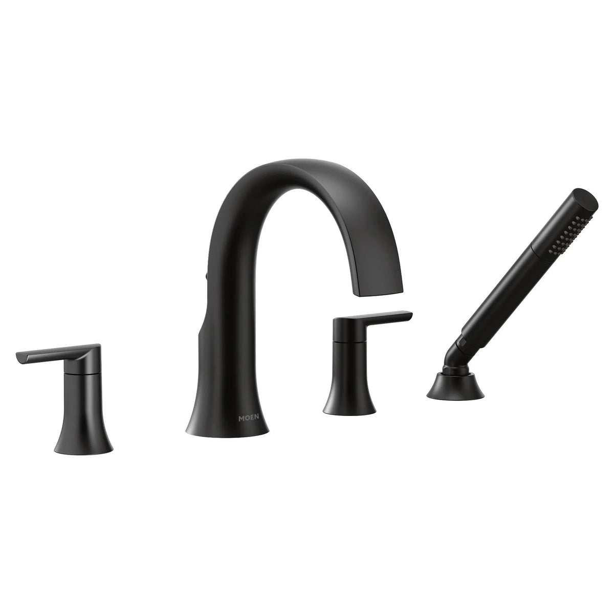 Moen TS984BL Doux 4 Handle Widespread Deck Mounted Roman Tub Filler- Matte Black - 2