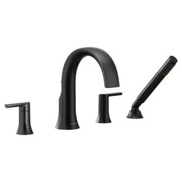 Moen TS984BL Doux 4 Handle Widespread Deck Mounted Roman Tub Filler- Matte Black - 2