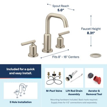 Moen TV6142BN Gibson Brushed Nickel Two-Handle High Arc Bathroom Faucet