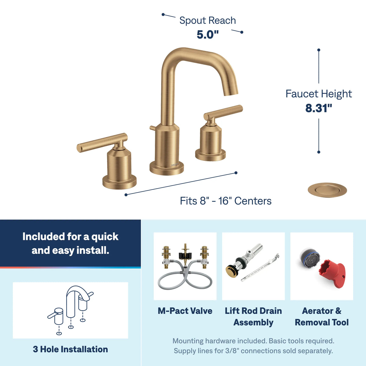 Moen TV6142BZG Gibson Bronzed Gold Two-Handle High Arc Bathroom Faucet
