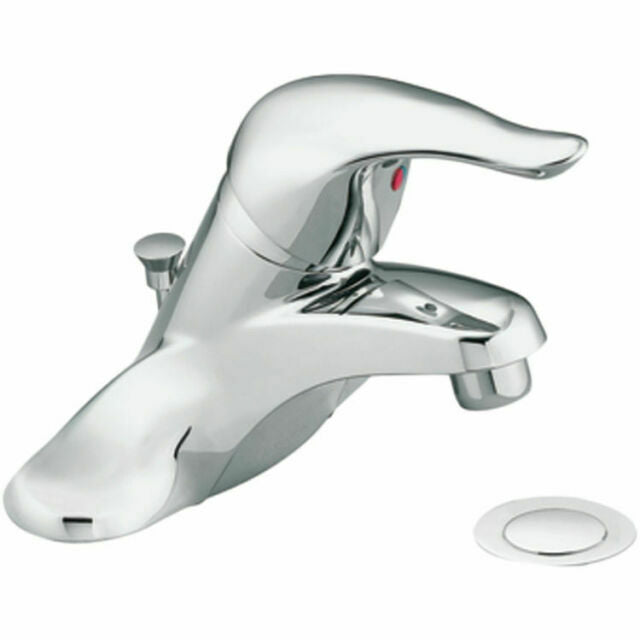 Moen L64621 Chateau Chrome Single Handle Low Arc Bathroom Sink Faucet Drain