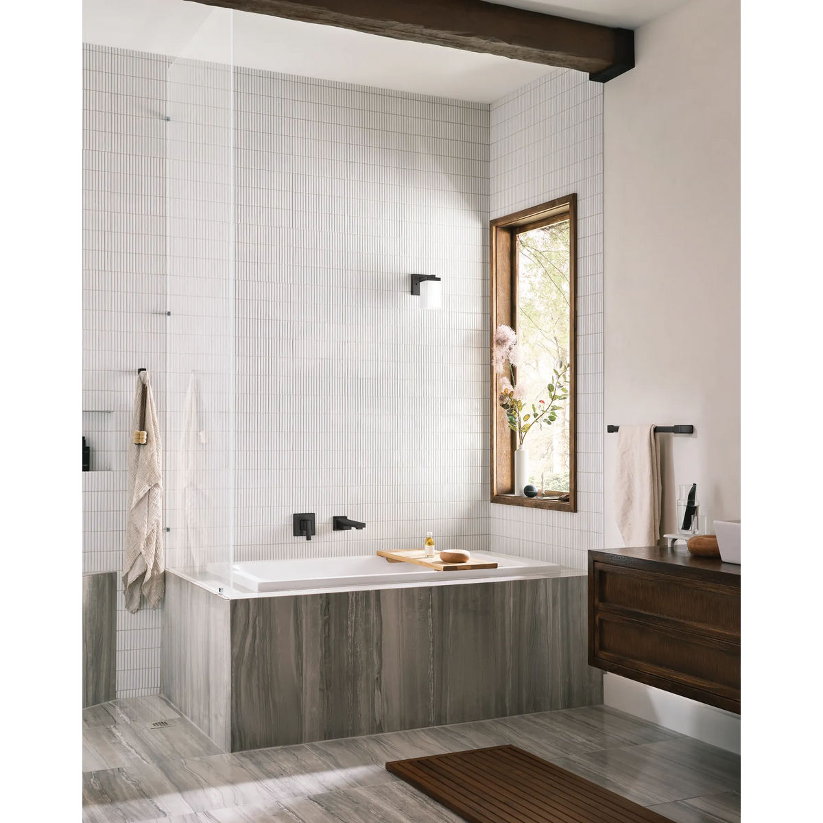 Moen WTS911BL 90 Degree One-Handle Non Diverter Wallmount Tub Filler Matte Black