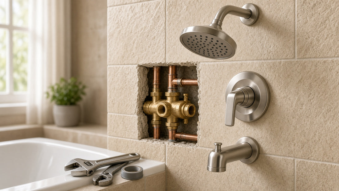 Moen 82971SRN Halle Tub and Shower Faucet: Valve Included and Trim Details - Aqualux Studio guide cover