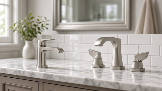 Moen Voss Bathroom Faucets: Choosing a Fixture for a Transitional Bath - Aqualux Studio guide cover