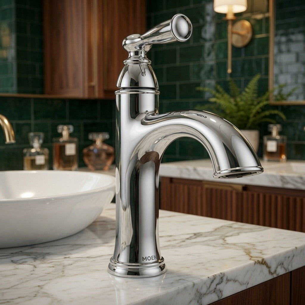 Moen 84945 Banbury Chrome Single-Handle High Arc Bathroom Faucet