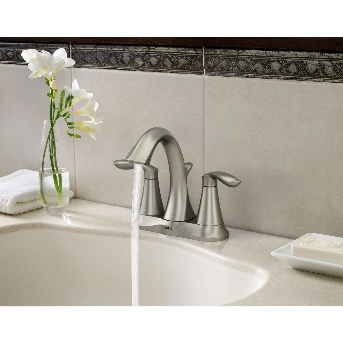 Moen 6410BN Two Handle High Arc Bathroom Faucet Brushed Nickel Eva
