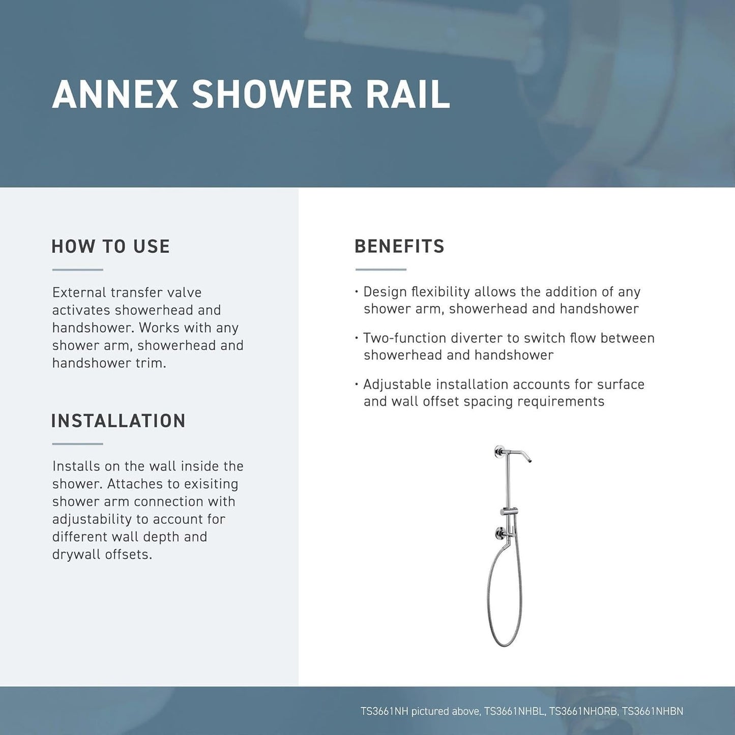 Moen TS3661NHBL Annex Matte Black Shower Rail System No Showerhead New