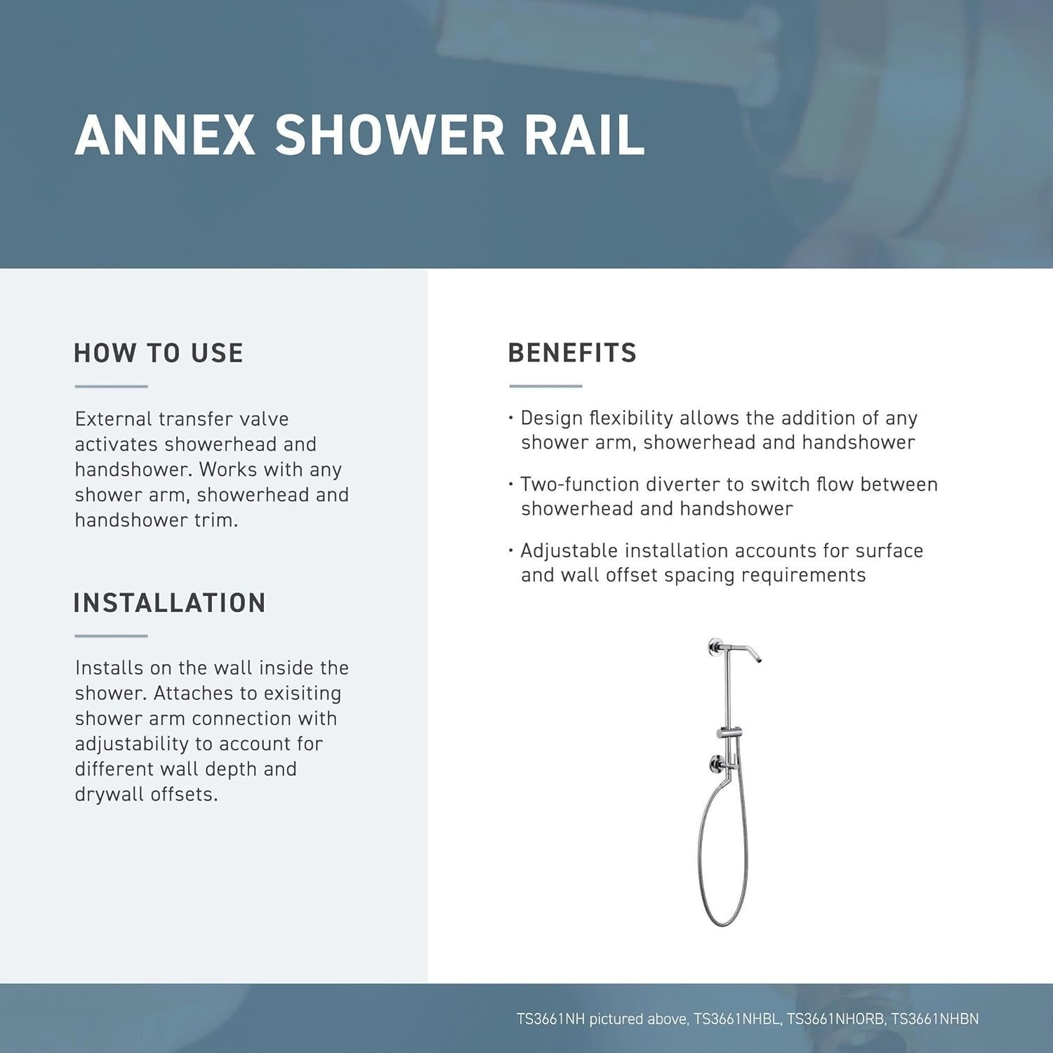 Moen TS3661NHBL Annex Matte Black Shower Rail System No Showerhead New