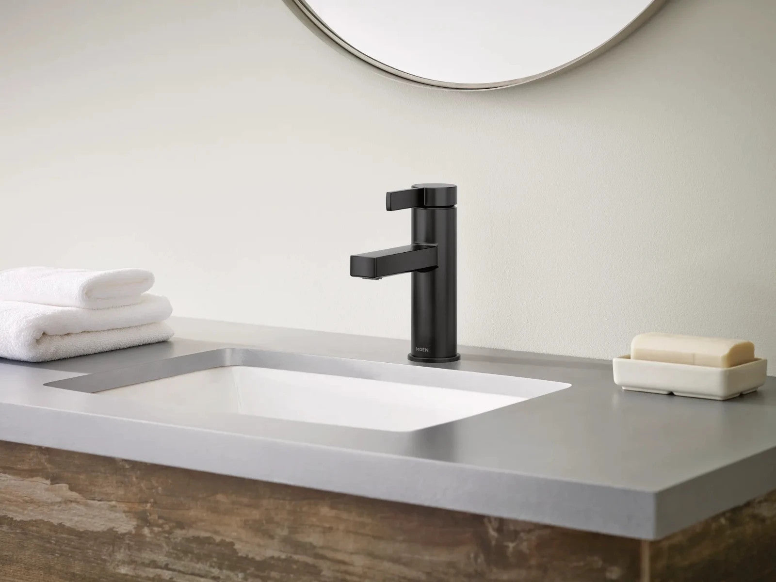Moen 84774BL Beric Matte Black Bathroom Faucet Single Handle Deckplate New