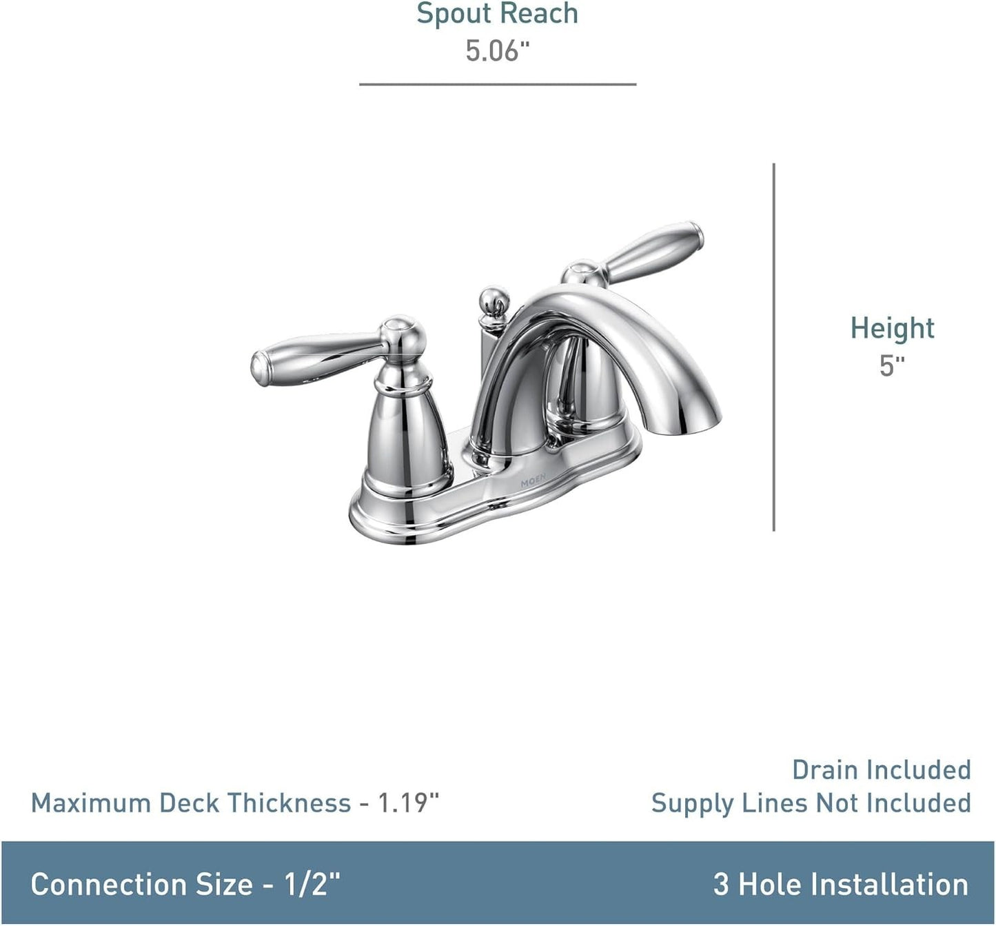 Moen 6610 Brantford Double Handle Centerset Bathroom Faucet W/ Drain Chrome