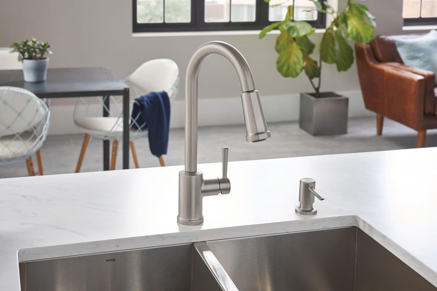 Moen 87090MSRS Indi Kitchen Faucet Spot Resist Stainless Pulldown High Arc New