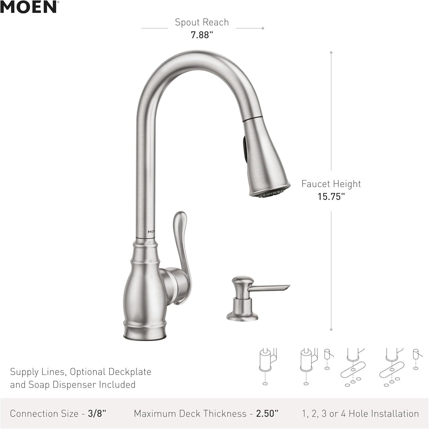 Moen CA87003SRS Anabelle Kitchen Faucet Spot Resist Stainless Pulldown New