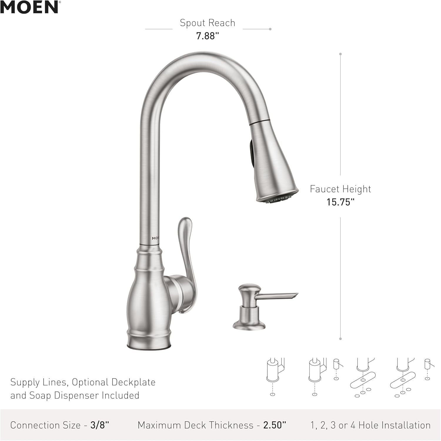 Moen CA87003SRS Anabelle Kitchen Faucet Spot Resist Stainless Pulldown New