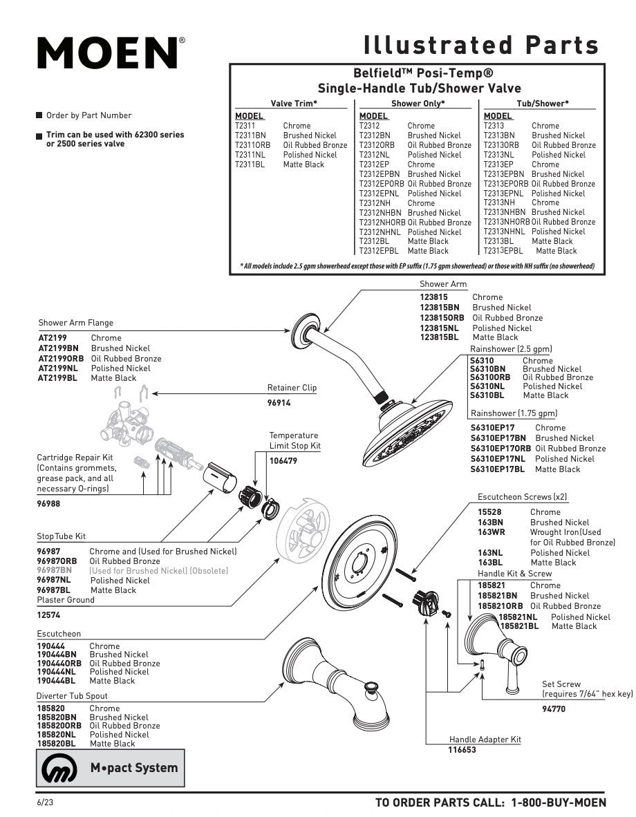 Moen T2312EPORB Belfield PosiTemp One-Function Shower Trim Kit Oil-Rubbed Bronze
