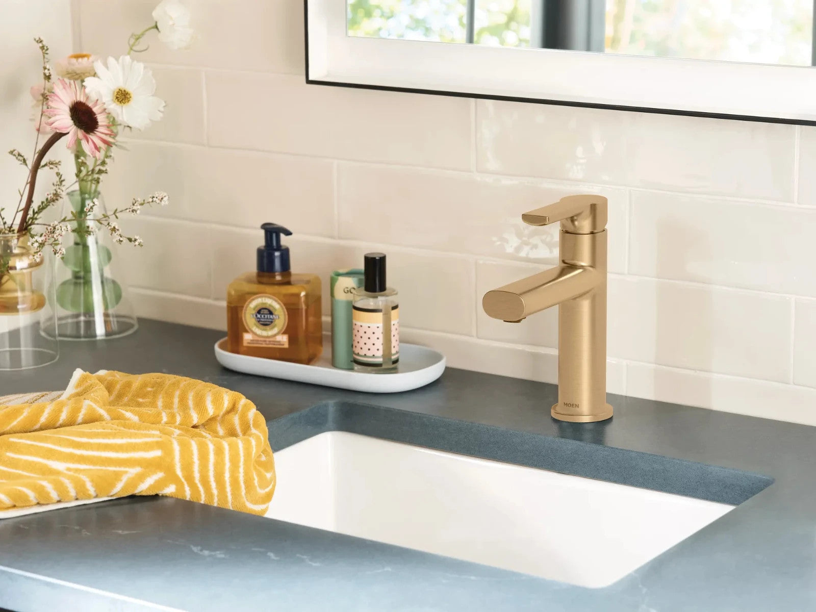 Moen 84794BZG Meena Single Handle Bathroom Faucet Bronzed Gold New