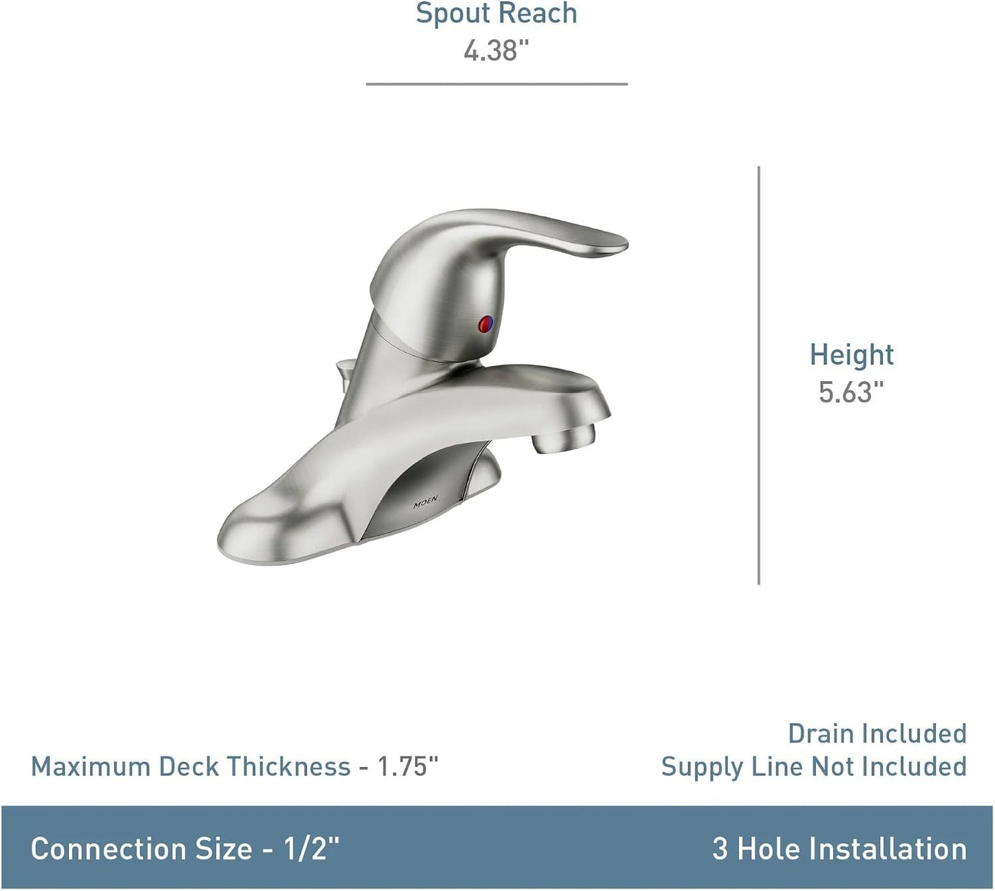 Moen WSL84502SRN Adler Spot Resist Brushed Nickel Single-Handle Bathroom Faucet