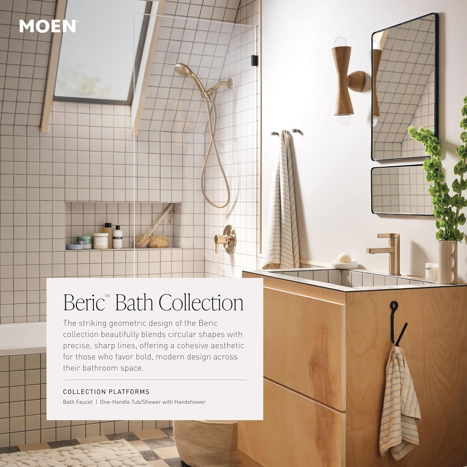 Moen 82775BZG Beric Bronzed Gold Tub Shower Faucet 5-Spray Posi-Temp Trim New