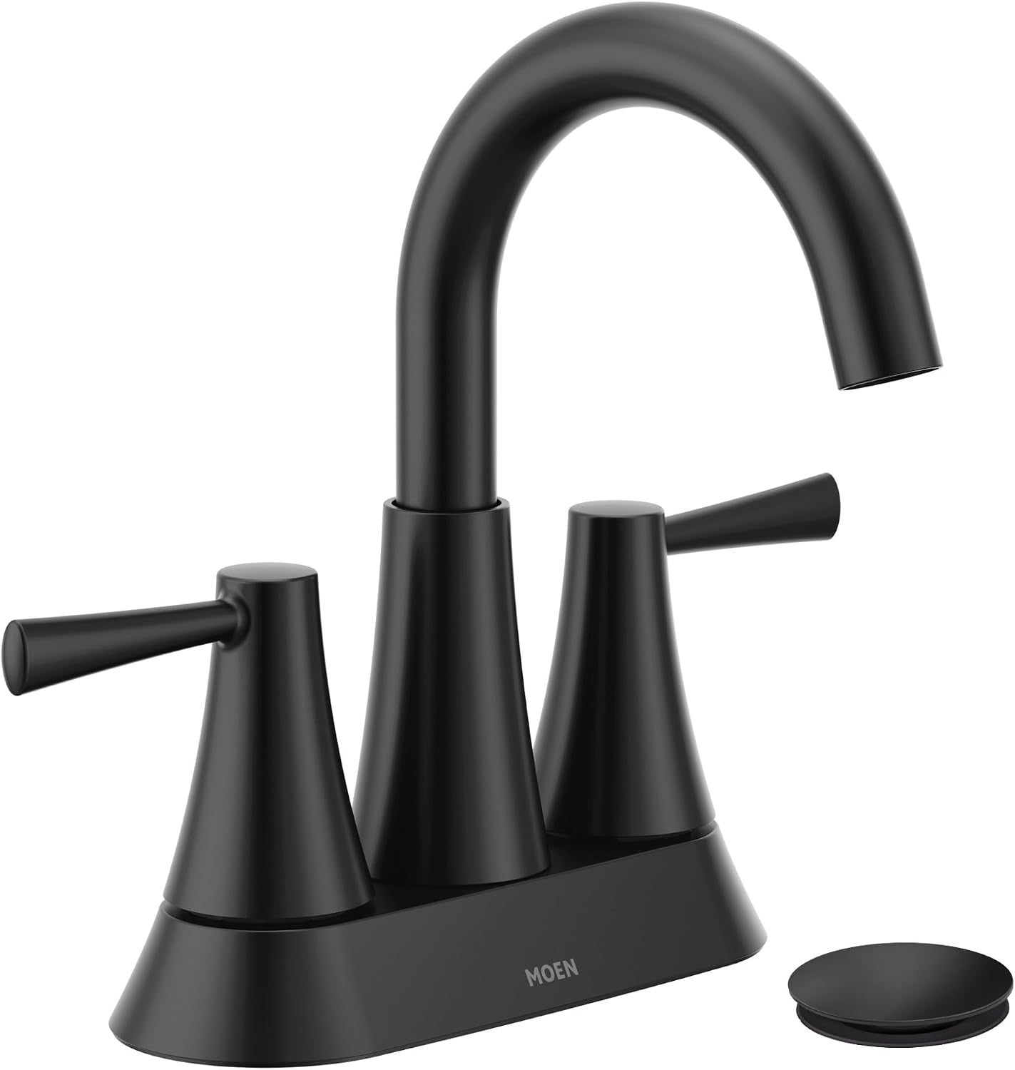 Moen 84022BL Ronan Matte Black Two Handle High Arc Bathroom Sink Faucet Drain