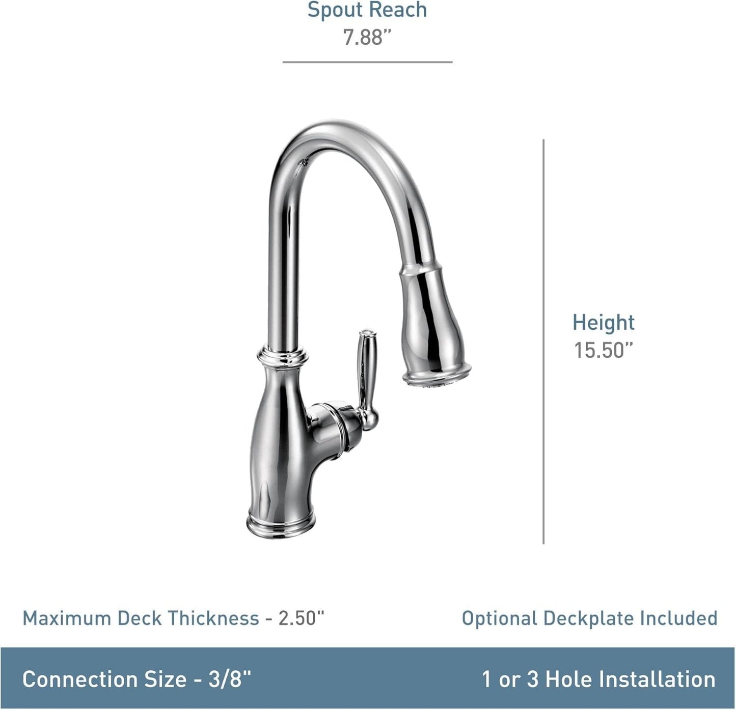 Moen 7185C Brantford Kitchen Faucet Chrome Pulldown High Arc Power Boost New