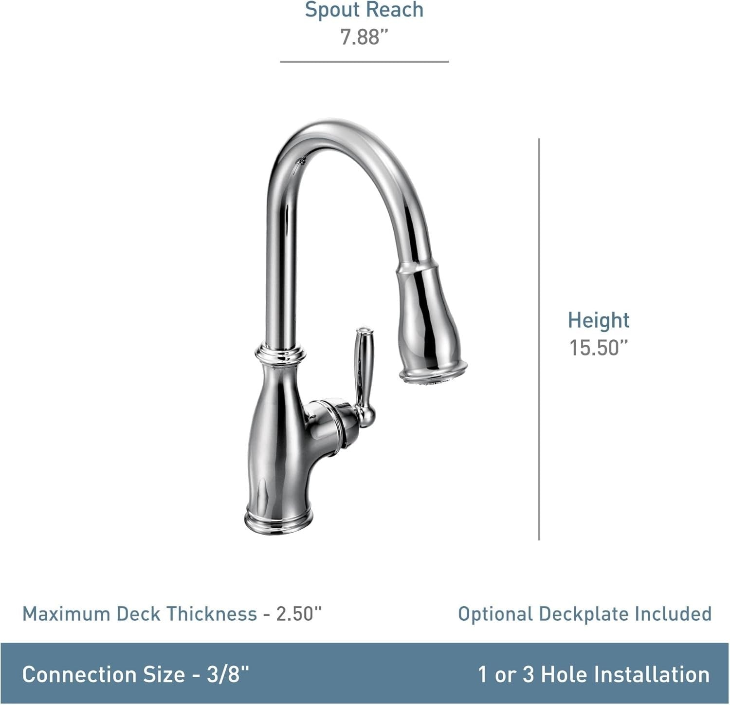 Moen 7185C Brantford Kitchen Faucet Chrome Pulldown High Arc Power Boost New