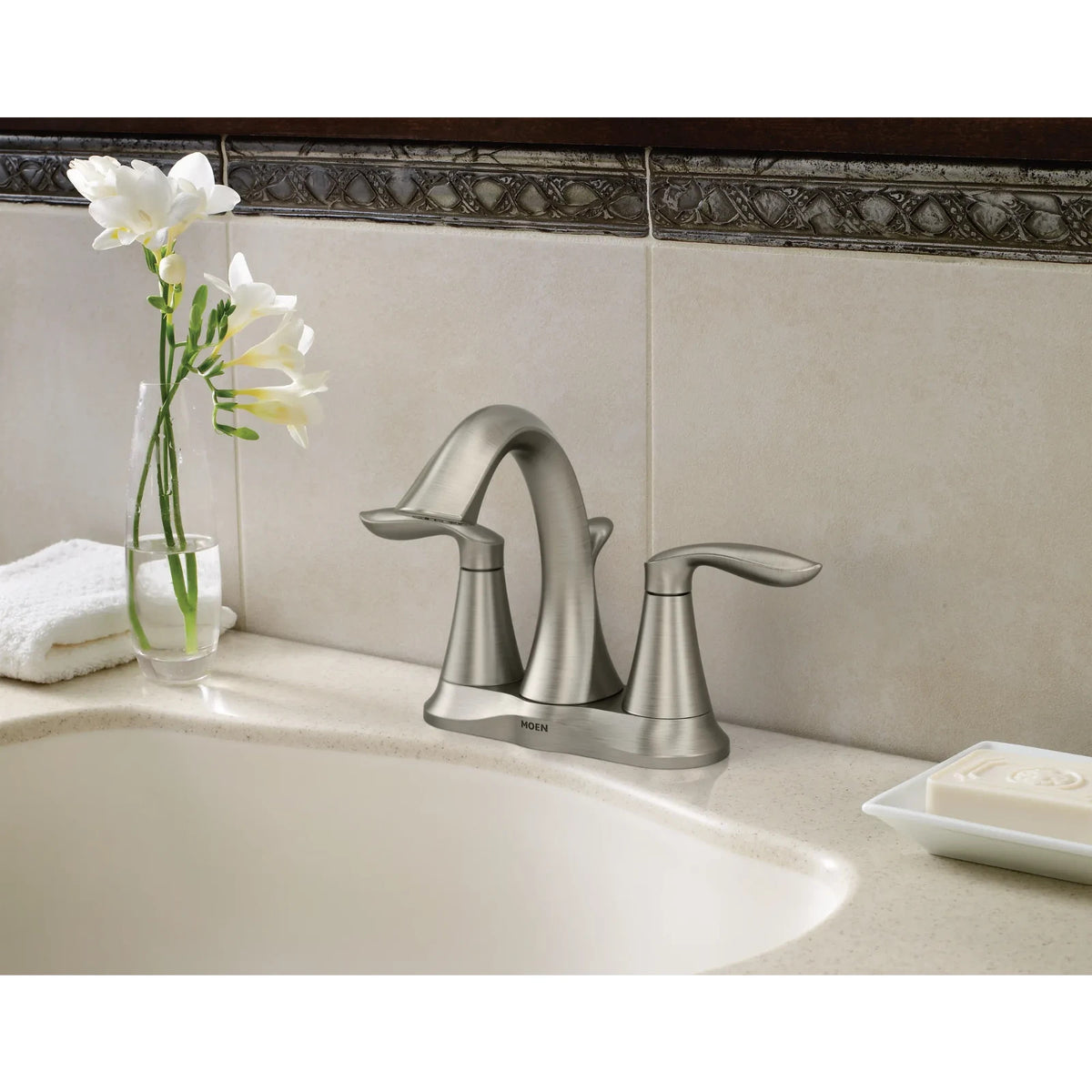 Moen 6410BN Two Handle High Arc Bathroom Faucet Brushed Nickel Eva