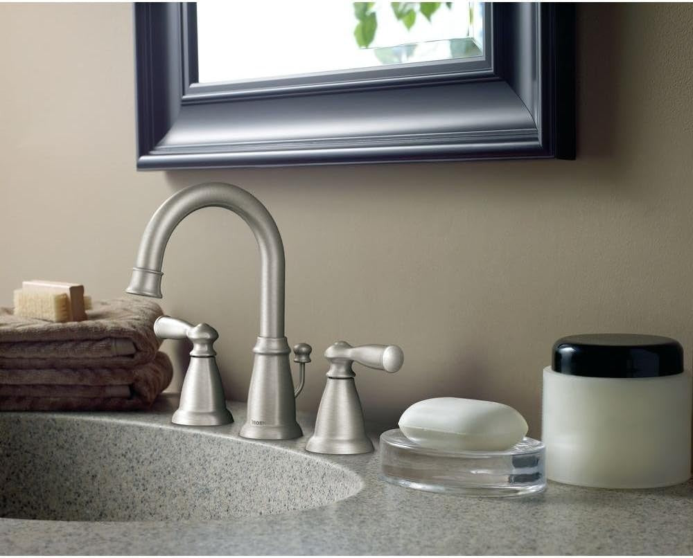 Moen WS84924SRN Banbury Brushed Nickel Sink  Faucet 8-16 in. with Valve