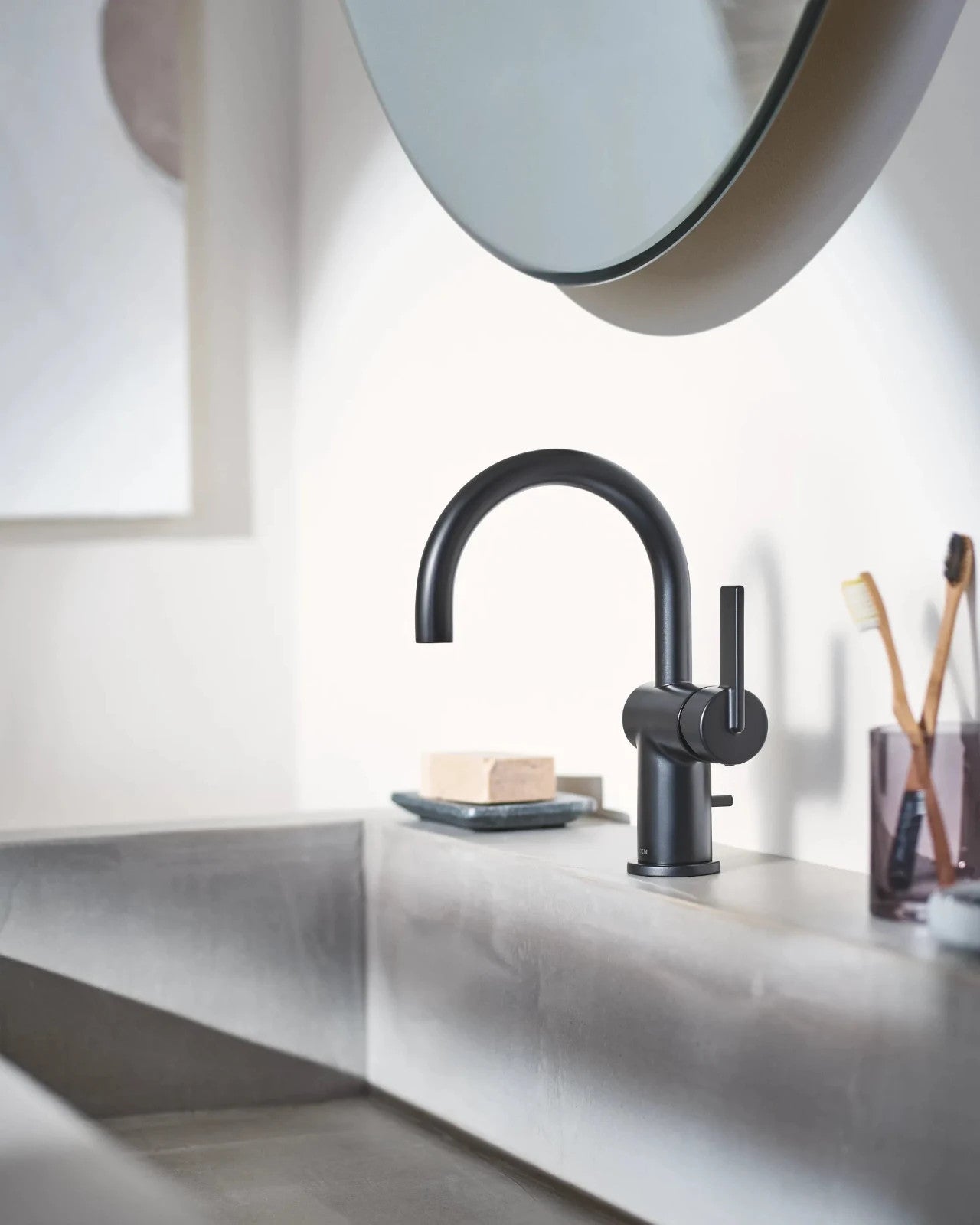 Moen 6221BL Cia Single Handle High Arc Bathroom Faucet Matte Black New