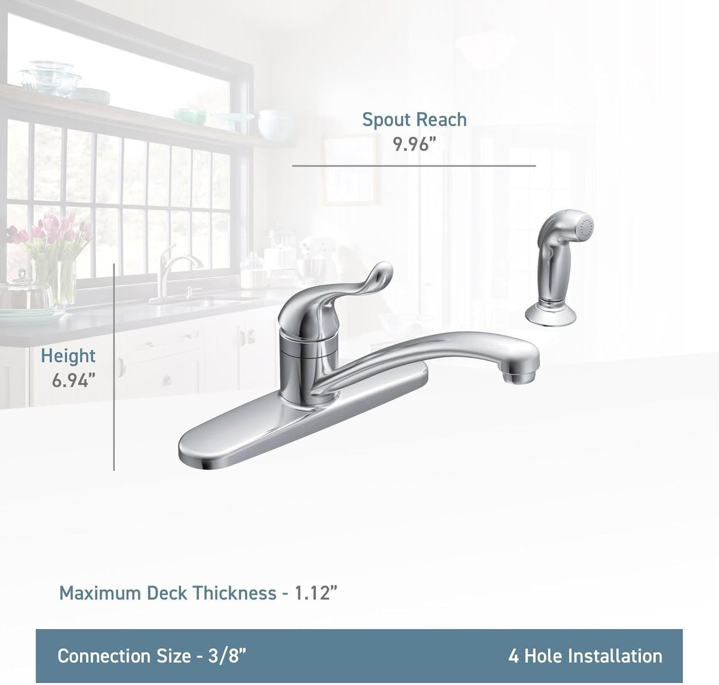 Moen CA87530 Adler Chrome One Handle Kitchen Faucet Side Spray Low Arc New