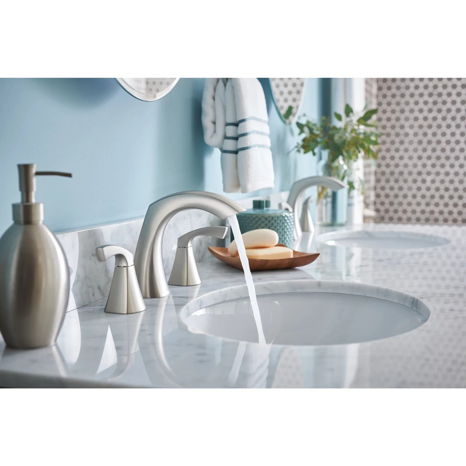Moen 84504SRN Lindor Spot Resist Brushed Nickel Two-Handle High Arc Widespread