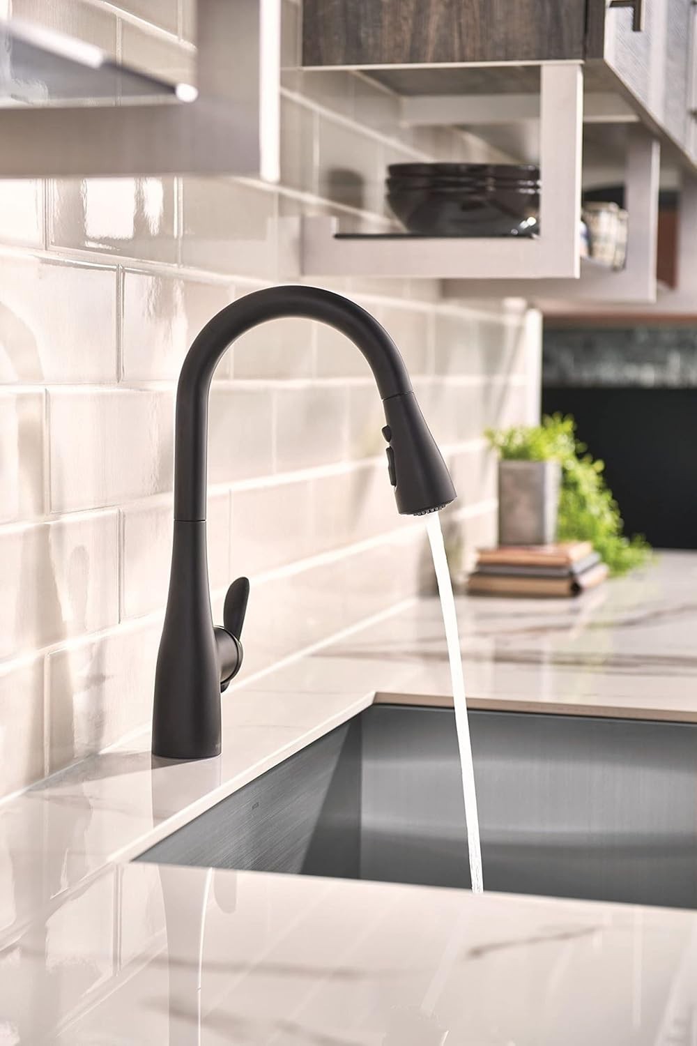 Moen 7594BL Arbor Kitchen Faucet Matte Black Pulldown High Arc Power Boost New