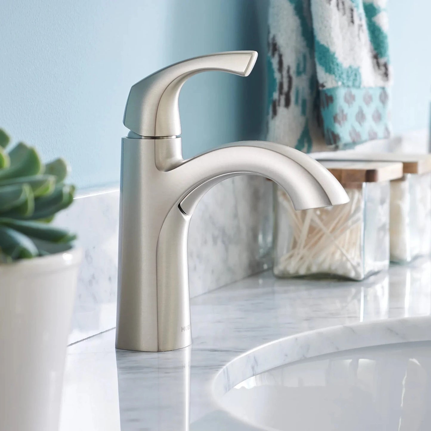 Moen Lindor 84505SRN Brushed Nickel High Arc Bathroom Faucet New