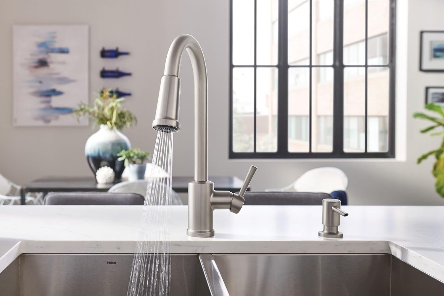 Moen 87090MSRS Indi Kitchen Faucet Spot Resist Stainless Pulldown High Arc New