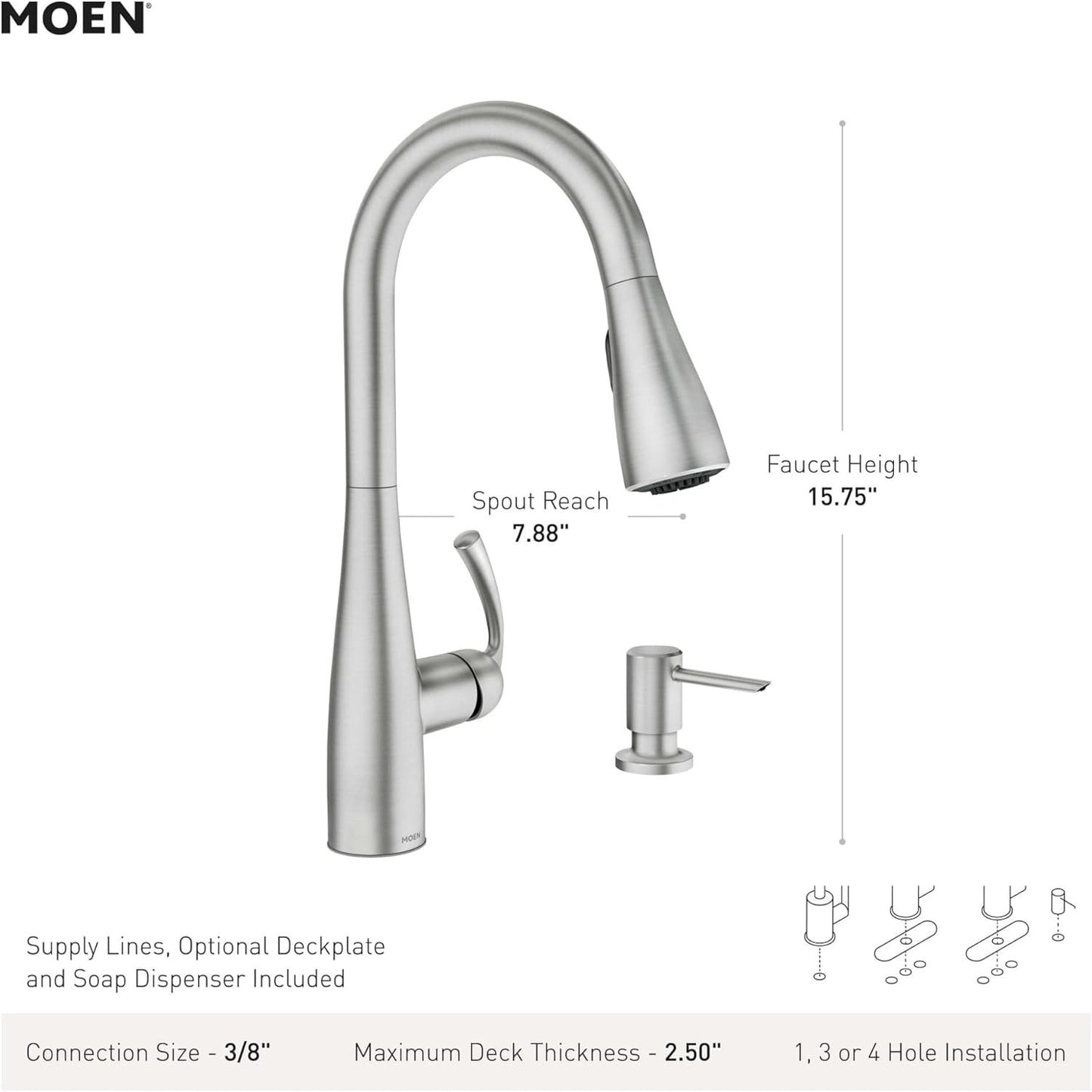 Moen 87014SRS Essie Kitchen Faucet Spot Resist Stainless Pulldown High Arc New