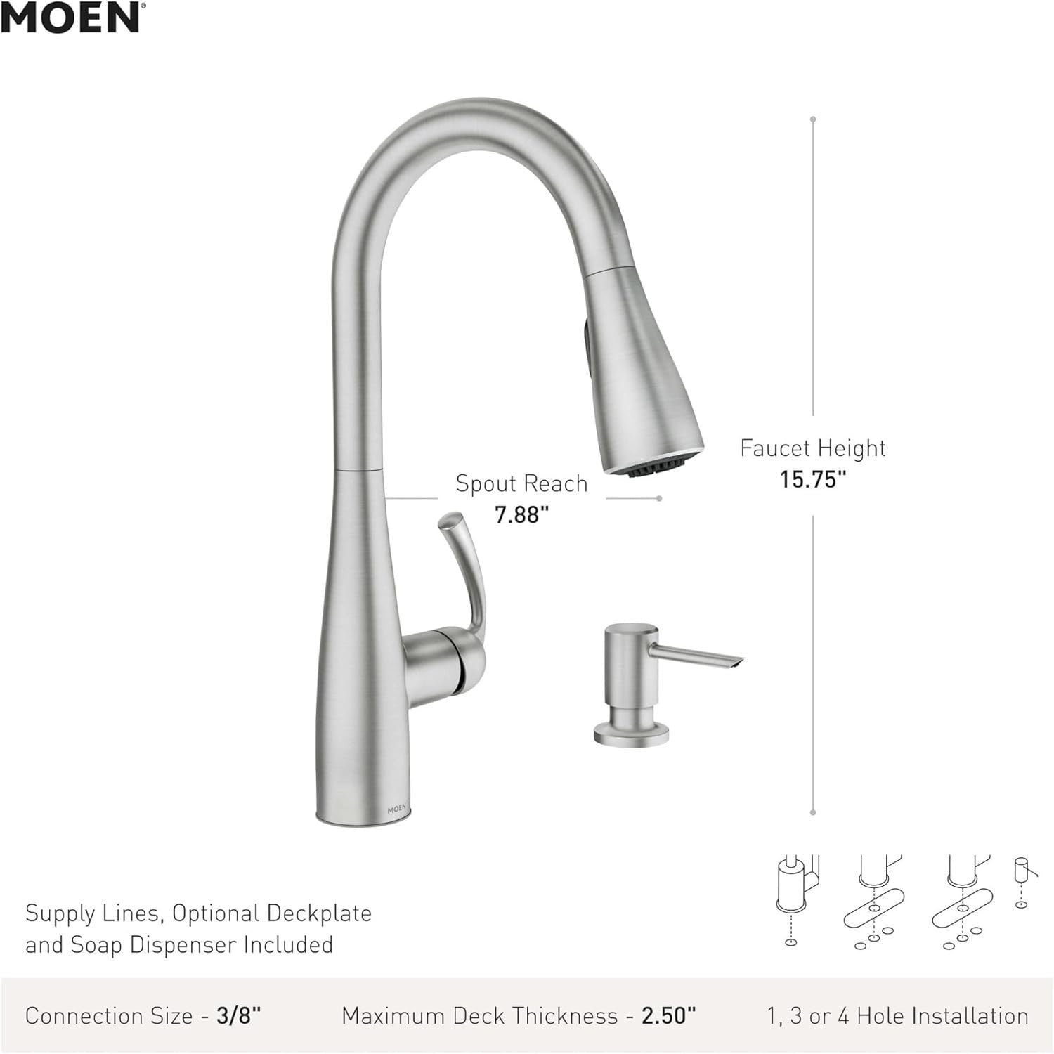Moen 87014SRS Essie Kitchen Faucet Spot Resist Stainless Pulldown High Arc New