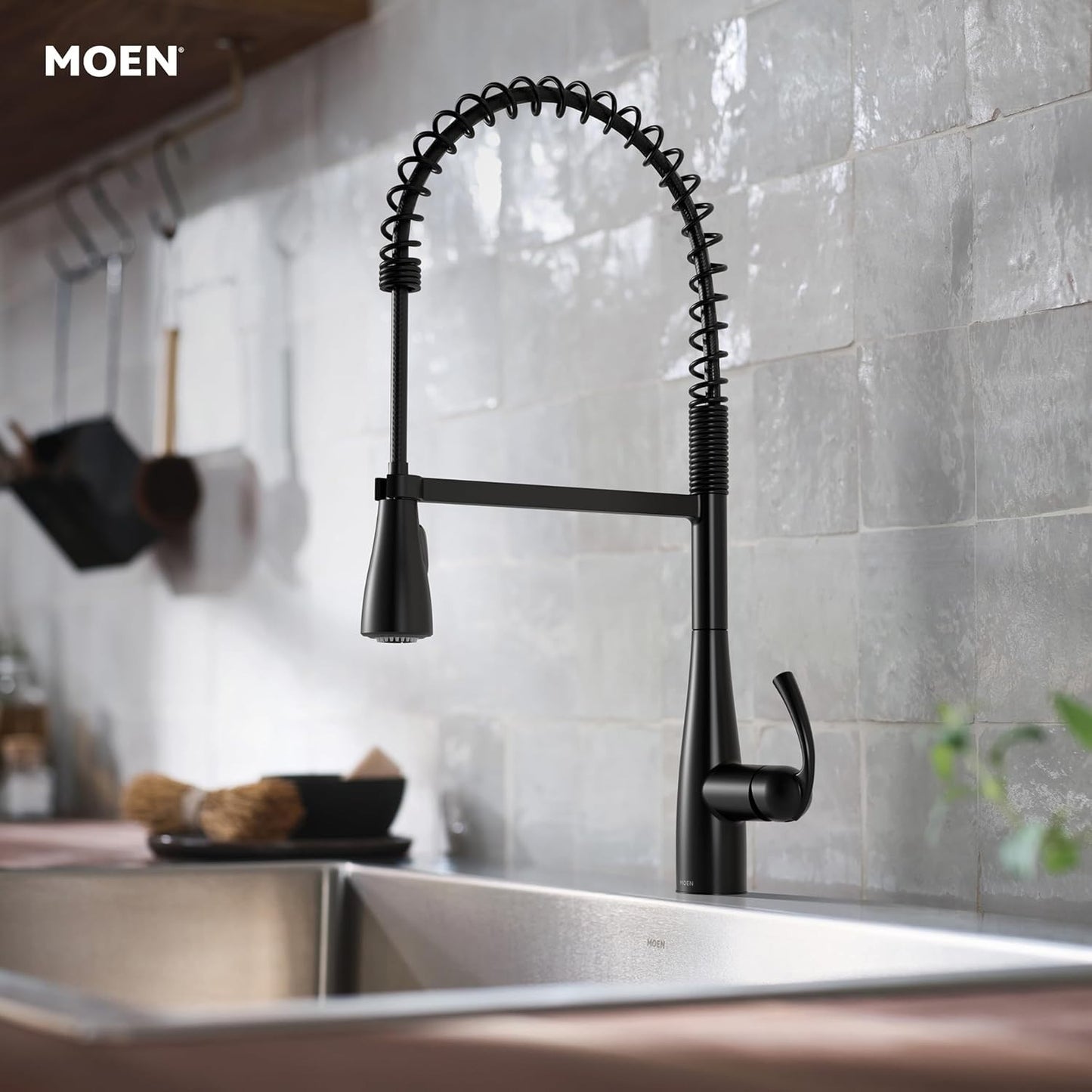 Moen 87814BL Essie Kitchen Faucet Matte Black Pulldown Pre-Rinse Soap Dispenser