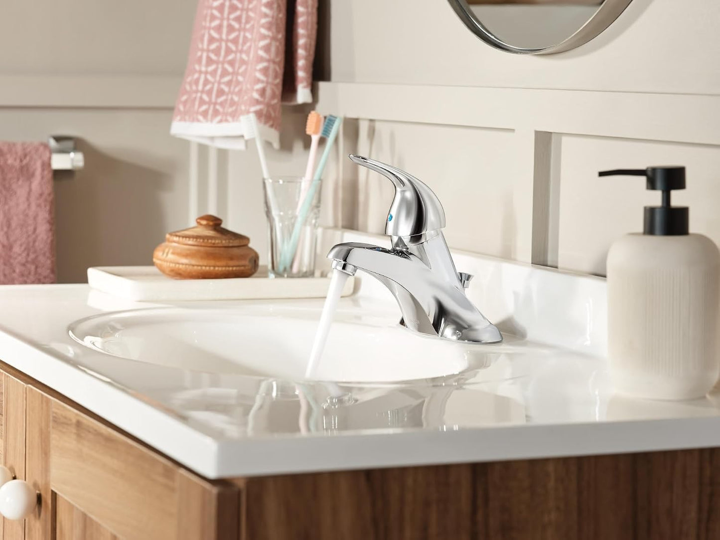 Moen WS84503 Adler Chrome Single-Handle Low Arc Centerset Bathroom Faucet