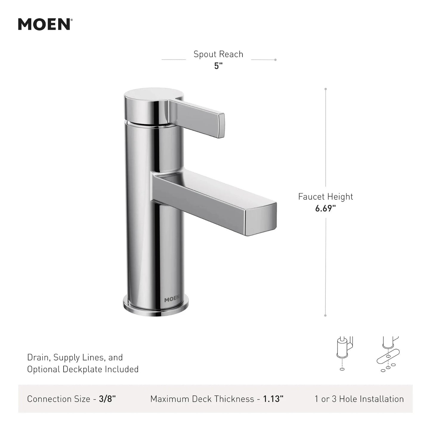 Moen 84774 Beric Single Handle Bathroom Faucet Chrome New