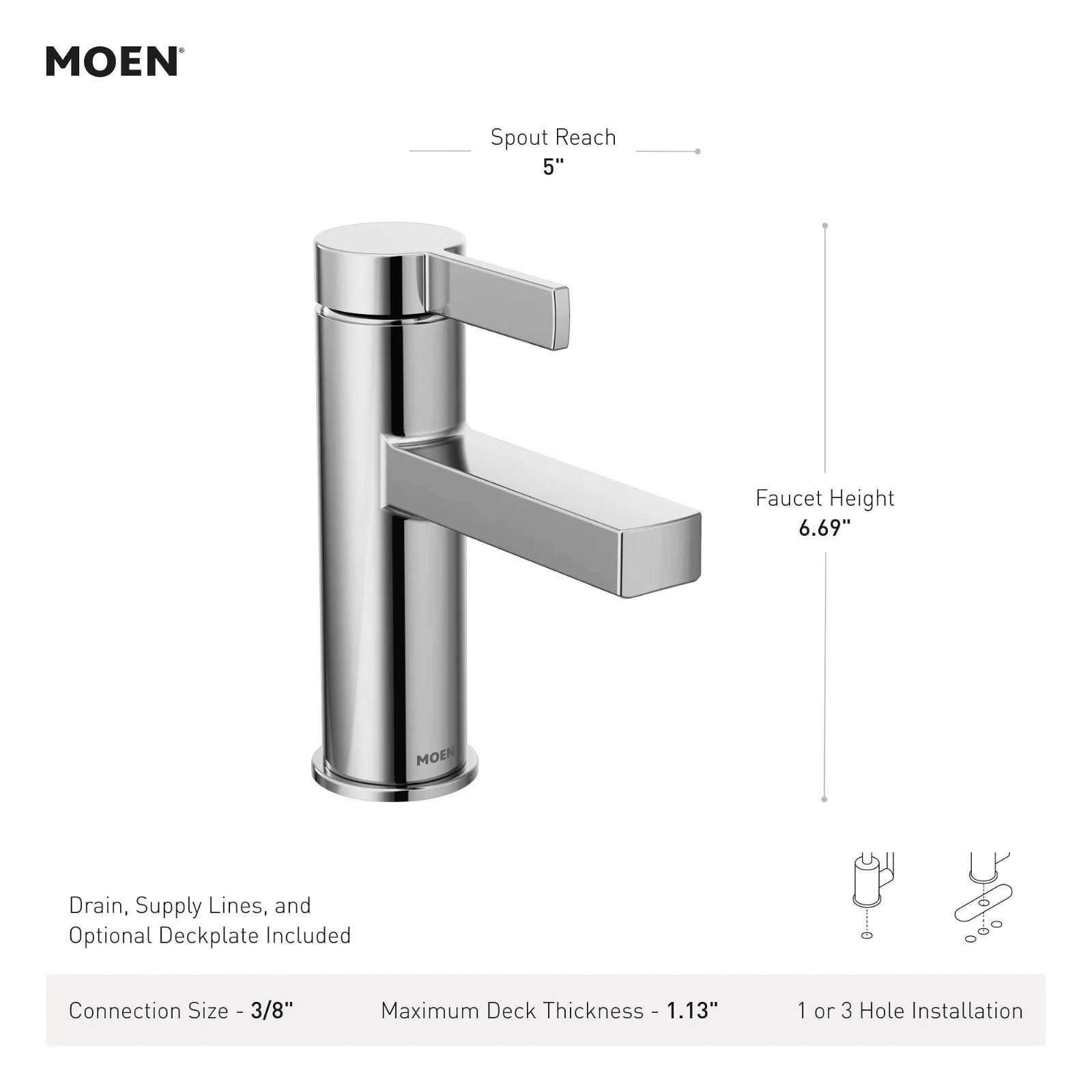 Moen 84774 Beric Single Handle Bathroom Faucet Chrome New