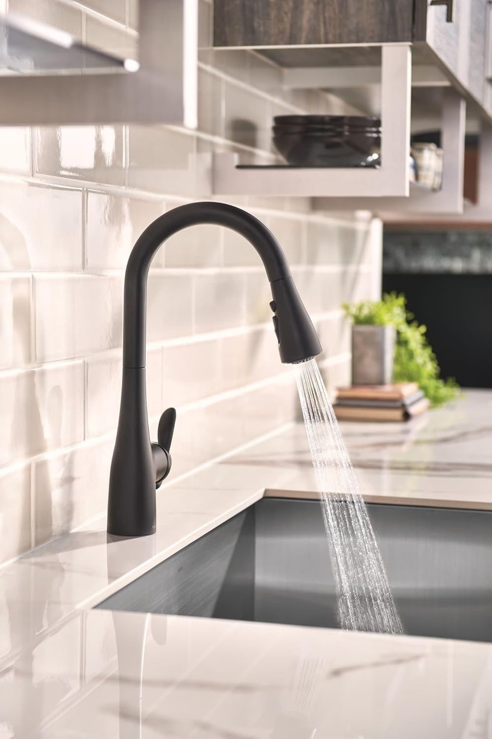 Moen 7594BL Arbor Kitchen Faucet Matte Black Pulldown High Arc Power Boost New