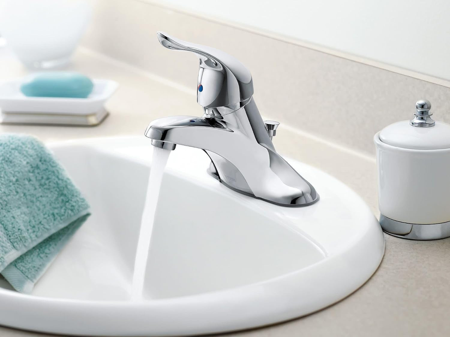 Moen L64621 Chateau Chrome Single Handle Low Arc Bathroom Sink Faucet Drain