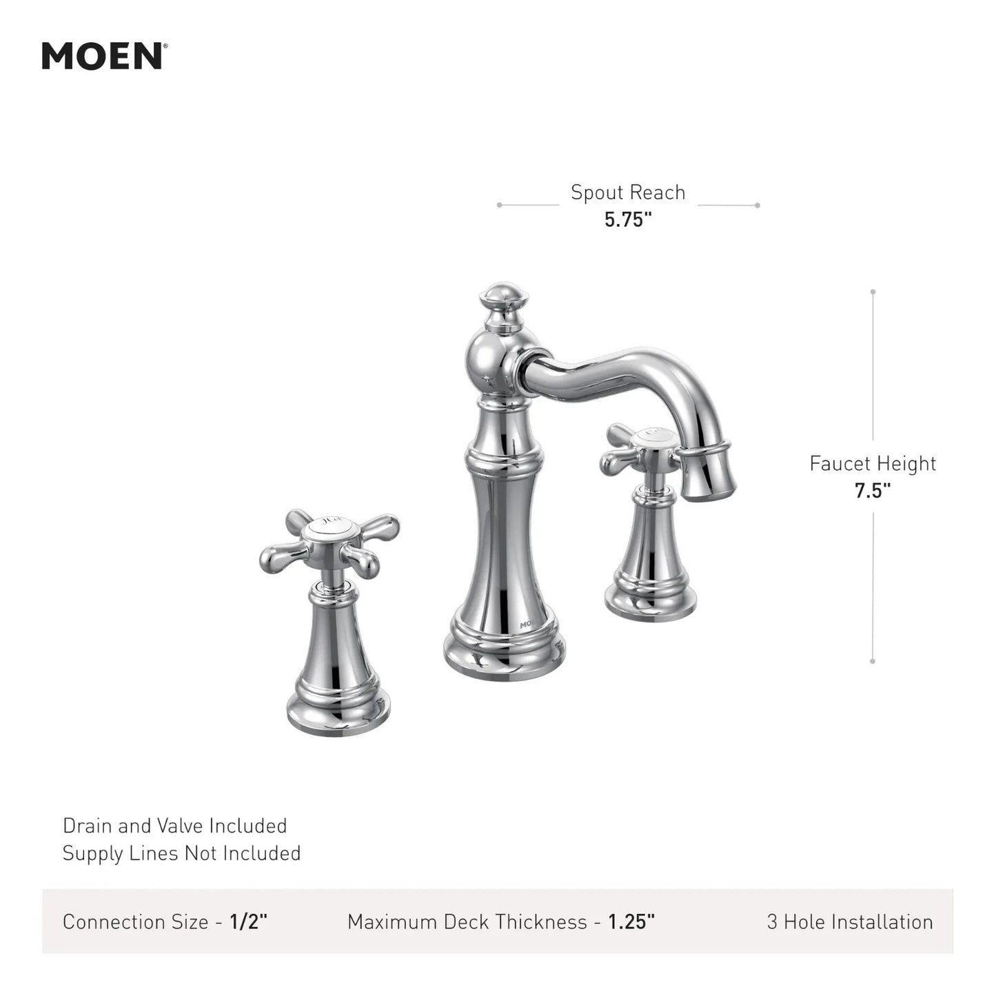 Moen TVS42114 Weymouth Chrome Two-Handle High Arc Widespread Bathroom Faucet