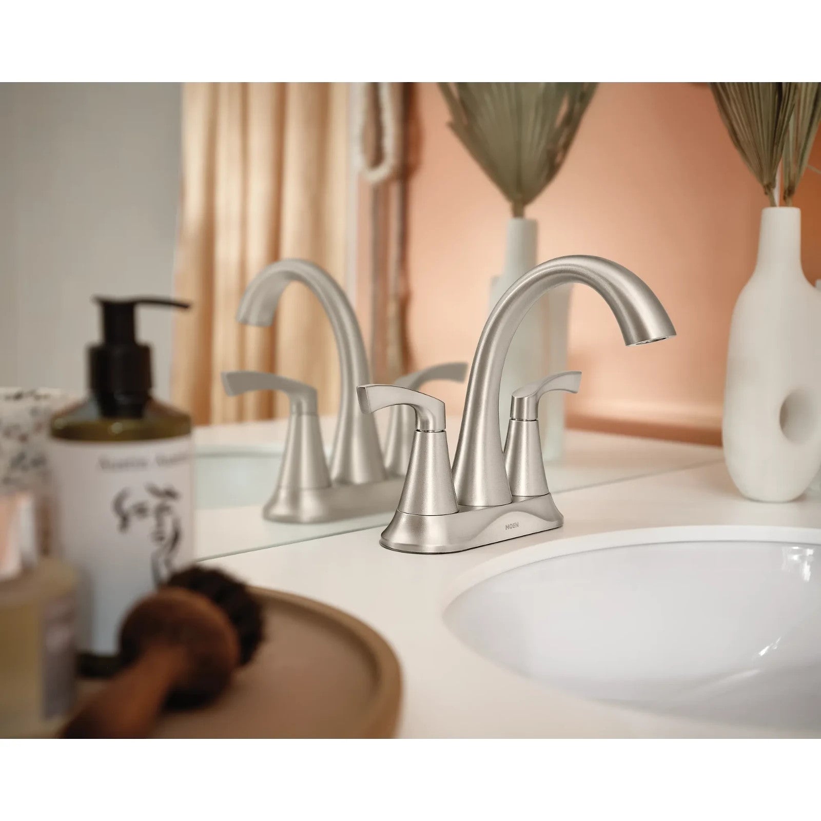 Moen 84467SRN Faucet Spot Resist Brushed Nickel Two-Handle Centerset Bathroom