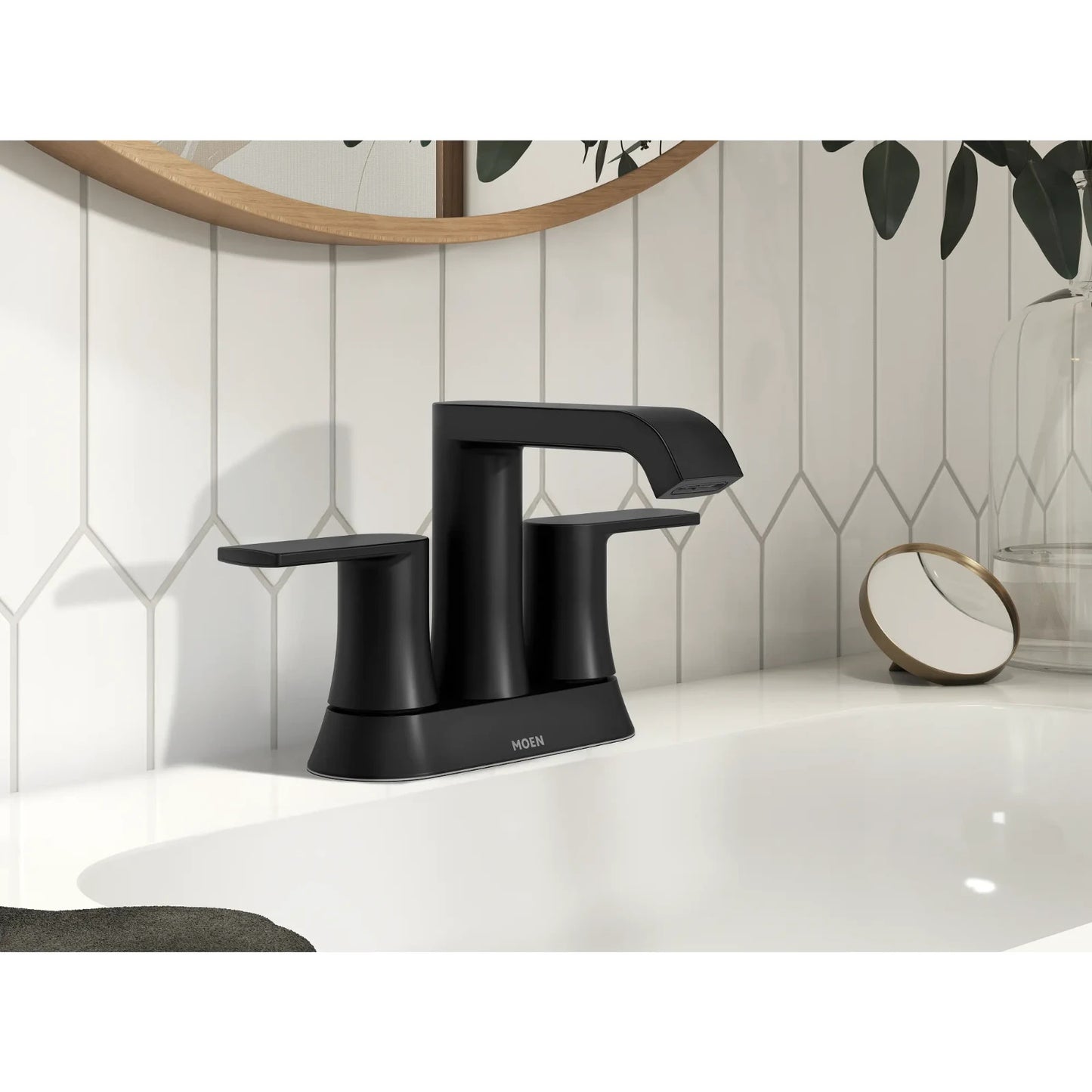Moen 84764BL Genta Matte Black Two-Handle High Arc Widespread Bathroom Faucet